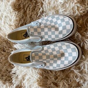 Vans Slip-On Checkerboard Sneakers - Light Blue & White Size 7